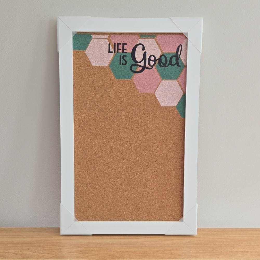 Life Is Good Cork Bulletin Board - Pink, Green, Natural